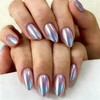 KQueenest Chrome Purple Press On Nails Short Almond Shiny Glitter