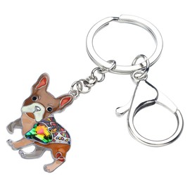 DUOWEI Enamel Rhinestone French Bulldog Keychain Dainty Pet Keyring Handbag Novelty Gifts for Women Girls (Brown)