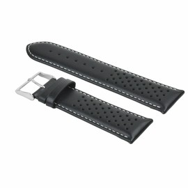 Ewatchparts 18mm Compatible With Tag Heuer Carrera Perforated Leather Watch Band Strap Quick Release Black With White Stitching