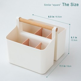 Vidifor Art Supply Organizers Caddy with Handle, Portable Basket with Adjustable Divided for Sewing, Colored Pencils, Dorm Caddy, Shower, Cleaning, Makeup Caddy and Tote (White+Pink, Small)