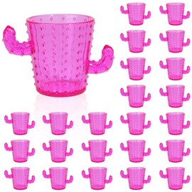 ZZYFGH 24pcs Plastic Cactus Shot Glasses, 2 Oz Cute Cactus Tequila Glasses Pink Plastic Cactus Shot Glasses for Cinco De Mayo Party Supplies (Pink-24pcs)