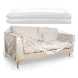 2 Pack Plastic Sofa Covers, 255 x 135cm Waterproof Sofa Protector Dustproof Transparent Couch Cover Thick Plastic Dust Covers for Furniture