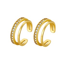 Suplight Ear Cuff for Women, 925 Sterling Silver Earrings for Women Trendy 22K Gold Plated Ear Cuffs Non Piercing, Hypoallergenic Cz Huggie Clip On Cartilage Earring Dainty Jewelry for Women Girls