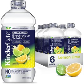 KinderLyte Advanced Electrolyte Solution for Kids and Adults - Hydration Drink (Lemon Lime, 6 Count), With PreMax Prebiotics, No Artificial Sweeteners or Flavors, No Synthetic Dyes