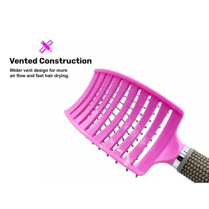 UltimateBrush Pink Hair Brush Anti Static Curved Vented Styling Detangling