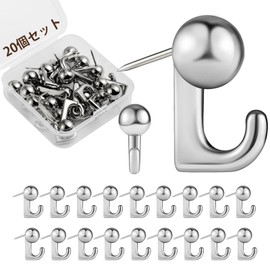 Thumbtacks Gypsum Board Hooks, 20 Pieces, Pin Hooks, Walls, Scratch Resistant, Inconspicuous, Metal Nail Hooks, Push Pins, Inconspicuous, Load Capacity: Approx. 11.0 lbs (5 kg), Alloy, Wall Hanging
