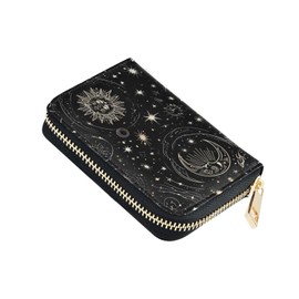 RYQAO Credit Card Holder for Women Rfid Blocking Faux Leather Card Wallet Small Wallets With 9 Card Slots, Astrological Sun Moon, One Size, Casual