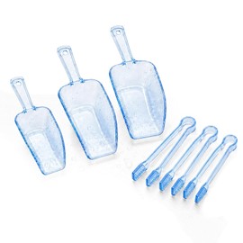 UZYXC 6 Pezzi Set Cucchiai per Ghiaccio, 3 Cucchiai Dosatori Blu 3 Misure e 3 Pinze Trasparenti per Ghiaccio, Paletta Multiuso per Farina, Bar e feste estive
