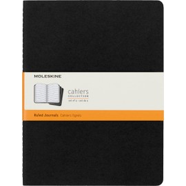 Moleskine Cahier Journal, Soft Cover, XL (7.5" x 9.5") Ruled/Lined, Black, 120 Pages (Set of 3)
