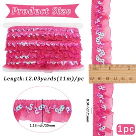 GORGECRAFT 11m 3cm Elastic Organza Fabric Ribbon Sequin Chiffon Lace Edge Trim Hot Pink Gathered Ruffle Pleated Mesh Stretch Fringe Trimming for Sewing Gift Package Wrapping Cloth Craft
