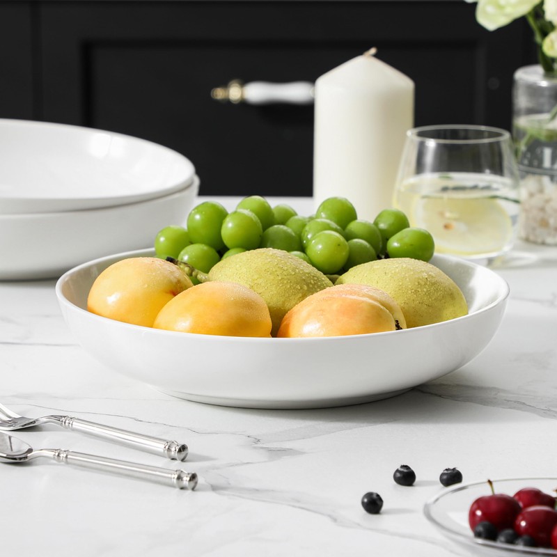 MALACASA 10" Large Pasta Bowls, 56 OZ White Salad Bowls,