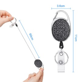 Vicloon Retractable Key Fob, 2 Pieces Lanyard Extendable with Bling Rhinestones, Retractable Key Roll with Key Ring, Belt Clip, for Teachers, Doctors, Nurses