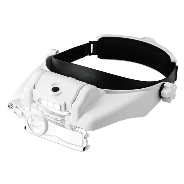Lighted Head Magnifying Glasses Visor Headset with Light - Headband Magnifier Loupe Hands-Free for Close Work,Sewing,Crafts,Reading,Repair,Jewelry (1.5X to13.0X)