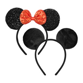 JIAHANG Mouse Ears Headbands, Bride and Groom Headband 2PCS for Party Park Amusement Photography Couple Women Girls (2 black)