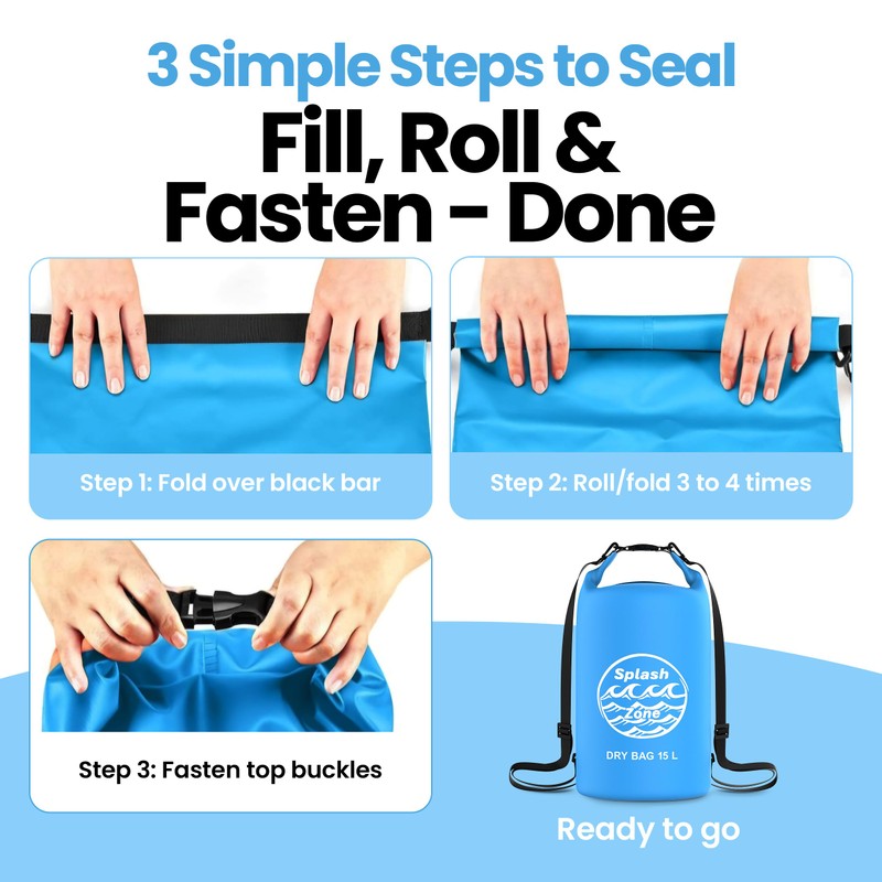 Splash Zone Dry Bag, 15L Capacity, Waterproof with Double Shoulder