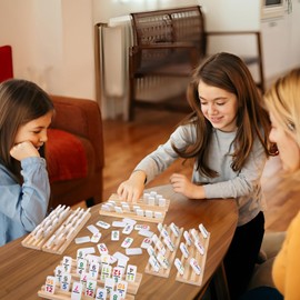 Demteric Mexican Train Dominoes Double 15 with 8 Wooden Holders | 136 Colorful Number Dominos Tiles Travel Board Game for Family Nights, Cognitive Strategy Games for 2-8 Players