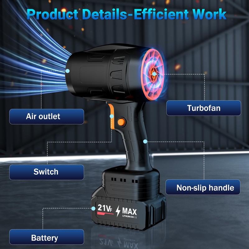 Handheld Electric Cordless Leaf Blower – 500,000RPM Mini Turbo Jet