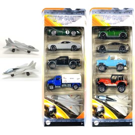 Maverick Top Gun Jet Wing Car Collection / Jeeps Mustang Vehicle 5-Pack + Petrol Truck & Legacy Aston Martin Rides for unisex