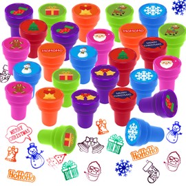 24-Pack Christmas Self-Inking Stamps, 12 Assorted Designs Stampers with Santa, Snowman, Reindeer, etc, Cartoon Encouragement Toy Stamps, Goodies Bag Fillers Gift Exchange Party Favors for Boys Girls