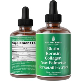 5-in-1 Liquid Drops For Hair Growth, Thickening. Pleasant Tasting Supplement with Biotin, Bovine Collagen, Hydrolyzed Keratin, Saw Palmetto, Horsetail Herb. Zero Sugar Hair Vitamins For Women, Men