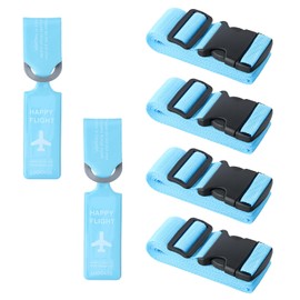 4 Pcs Luggage Straps, 2 Pcs Luggage Tags, Adjustable Suitcase Straps, Non-Slip Suitcase Fixing Strap with Buckles, with Address Labels for Quick Identification of Baggage and Travel Bags