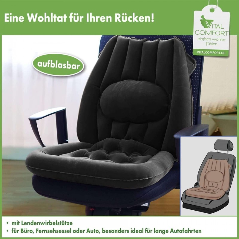 Vital Comfort Inflatable Seat Cushion with Ergonomic Lumbar Support, Anthracite