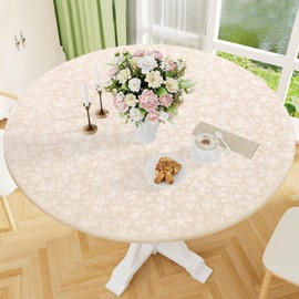 Smiry Waterproof Heavy Duty Vinyl Fitted Tablecloth for 45"-56" Round Table