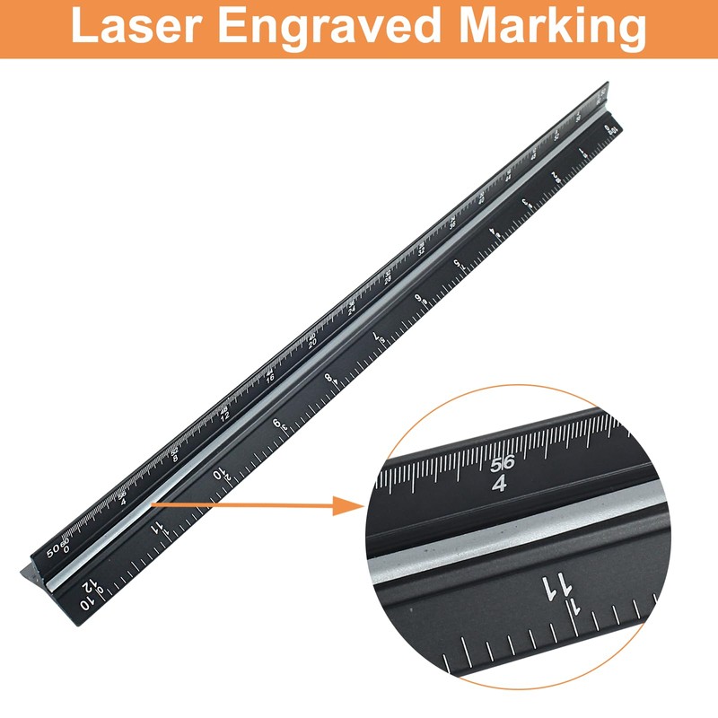 Piutouyar 12 Inch Engineer Scale Ruler,Laser-Etched Triangular Drafting Tool for