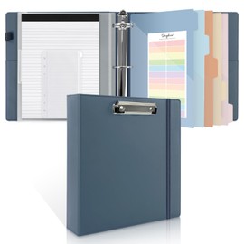 SKYDUE 3 Ring Binder with Clipboard, 2 Inch Heavy Duty Binder, PU Clipboard Binder with Notepad & 5 Dividers with 10 Pockets, Labels, Clipboard Folder Great for School Office(Fit Letter Sized Paper)
