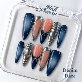 NailPhoria｜SURPRISE DEAL Collections (70 Styles) acrylic press nails:_Denim Daze_M