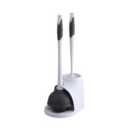 Clorox Toilet Plunger and Bowl Brush Combo with Caddy, 6.75 x 7 x 19.5 in, White/Gray