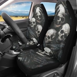 Rucaresri Horror Skeleton Print Car Front Seat Covers, Breathable Easy to Install Automotive Bucket Seat Covers Fits Most Cars SUV Trucks, Black