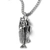 COOLSTEELANDBEYOND Extra Large Mens Fish Skeleton Bone Pendant Necklace Steel