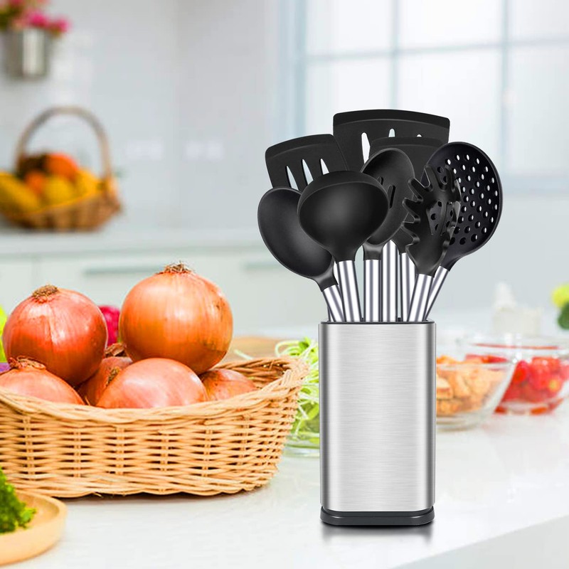 Silicone Cooking Utensil Set, 8Pcs Non-stick Cookware with Stainless Steel