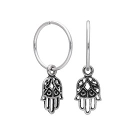 Sterling Silver Hamsa Hand Charm Hoop 12mm Earrings