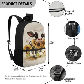 CLOHOMIN Cow Boys Backpack with Lunch Bag 5th Grade Sunflower Children Book Bag Set of 3 Pencil Box Leakproof Lunch Bag for Kids Girls Elementary School Bags for Boys 7-10