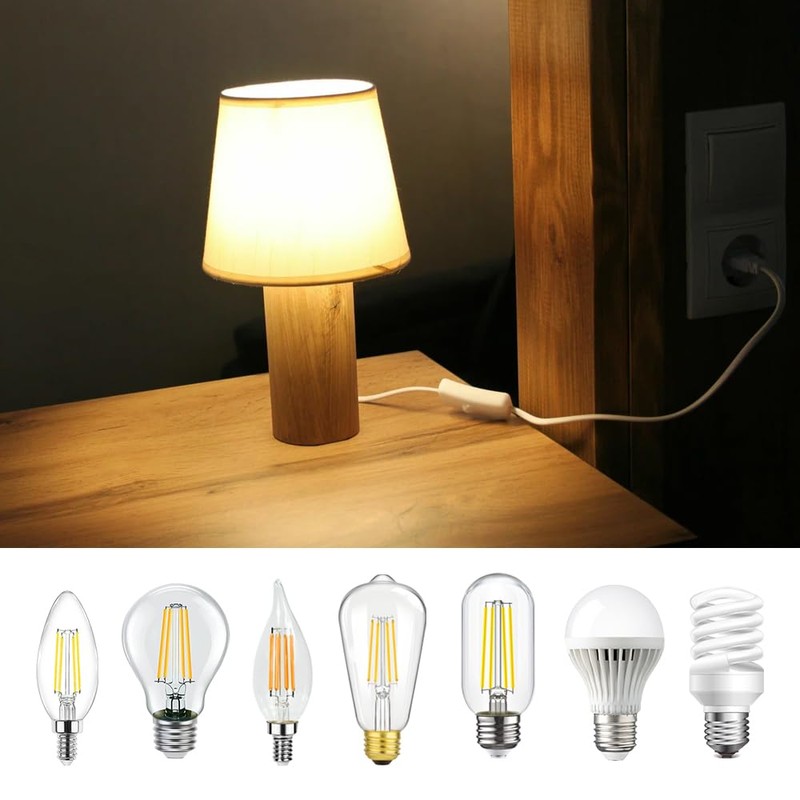 E14 Lamp Holder with Cable and Switch, White Lamp Holder