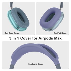 Silicone Case Cover for AirPods Max Headphones, Clear Soft TPU Ear Pad/Ear Cups/Headband Cover for AirPods Max 2024/2020, Anti-Scratch Transparent Accessories (Clear Blue)