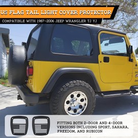 TUOMAICN 2Pcs Black US Flag Tail Light Cover Protector,Rear Brake Light Guard Compatible with 1987-2006 Jeep Wrangler TJ YJ