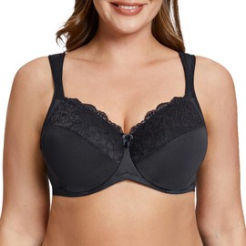 MELENECA Women's Bra with Underwire Lace Classic Large Sizes Minimiser Bra, black