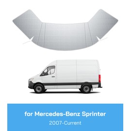 VANNCAMP Windshield Cover for Mercedes Sprinter 2007-current, Thick Oxford Front Window Sunshade, Exterior Windshield Cover for Ice & Snow, Gray with Mirror Cutouts