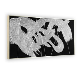 White and black abstract handmade texture wall art, gold frame 3D plaster artwork for living room bedroom 24X48 inches modern home wall decoration