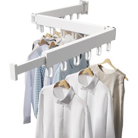 Clothes Drying Rack, Laundry Space Saver Wall Mounted,Retractable,Collapsible Triple Fold, White Color Metal Rack Clothing