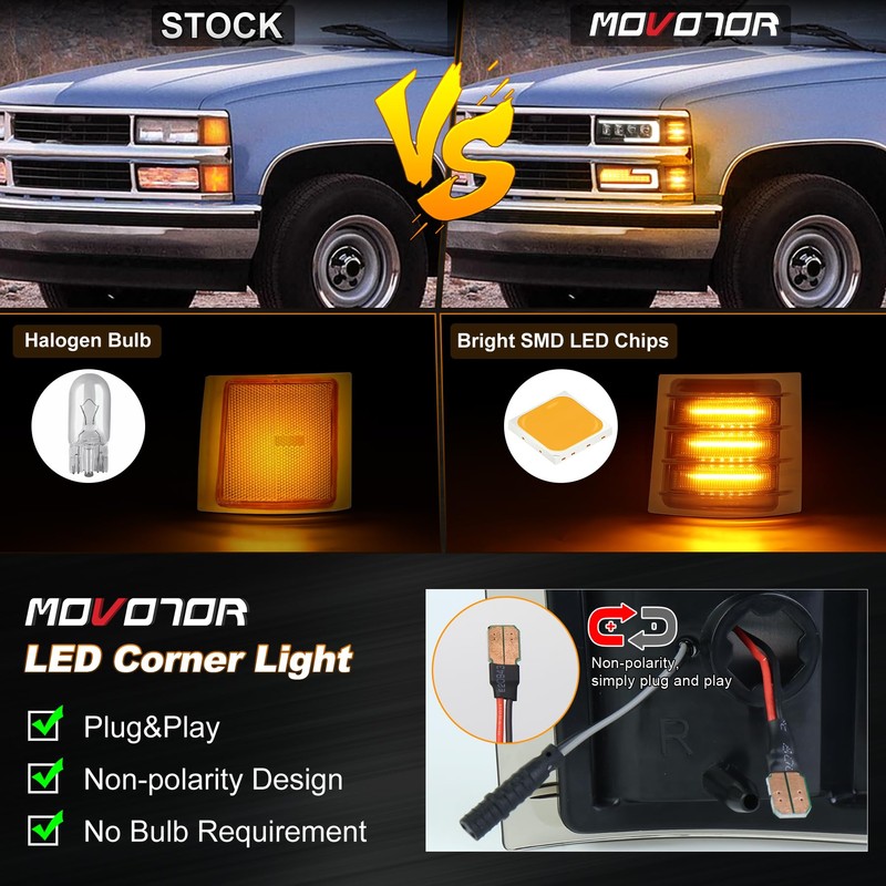 MOVOTOR LED Side Marker Lights with Amber Sequential Turn Signal