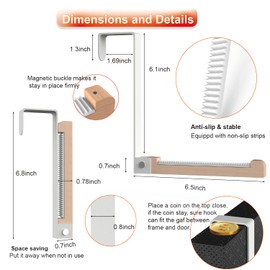 Haihomebest 2 Pack Over The Door Hooks(L=6.1"), Over Door Hanger, Heavy Duty No Drill Hanger for Towels, Coats, Hats, Bags in Bathroom, Bedroom, Kitchen, Living Room-White