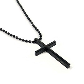 Stainless Steel Black Cross Pendant Chain Necklace for Men Women, 24 inches