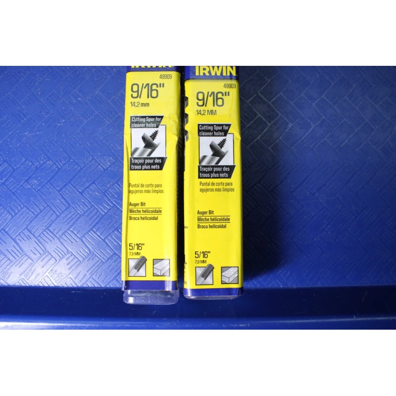 IRWIN (2) Irwin 9/16" Auger Bit #49909 Auger Bit 7-1/2