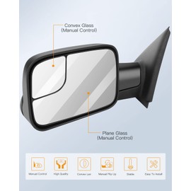ITOPUP Towing Mirrors Fit 2002-2008 For Dodge For Ram 1500 2003-2009 For Dodge For Ram 2500/3500, Left and Right Side Tow Mirrors with Manual Control