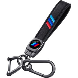 Soft Leather Car Keychain,Red Navy Blue Car Part Keychain,Tri-color Key Chain with Anti-Lost D-Ring Automotive Key Ring