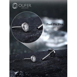 OUFER 2Pcs Nose Studs, G23 Solid Titanium Small Nose Rings 20G, 3MM CZ Threadless Tiny Nose Earrings Flat Back Silver Nose Rings for Women Men-8MM